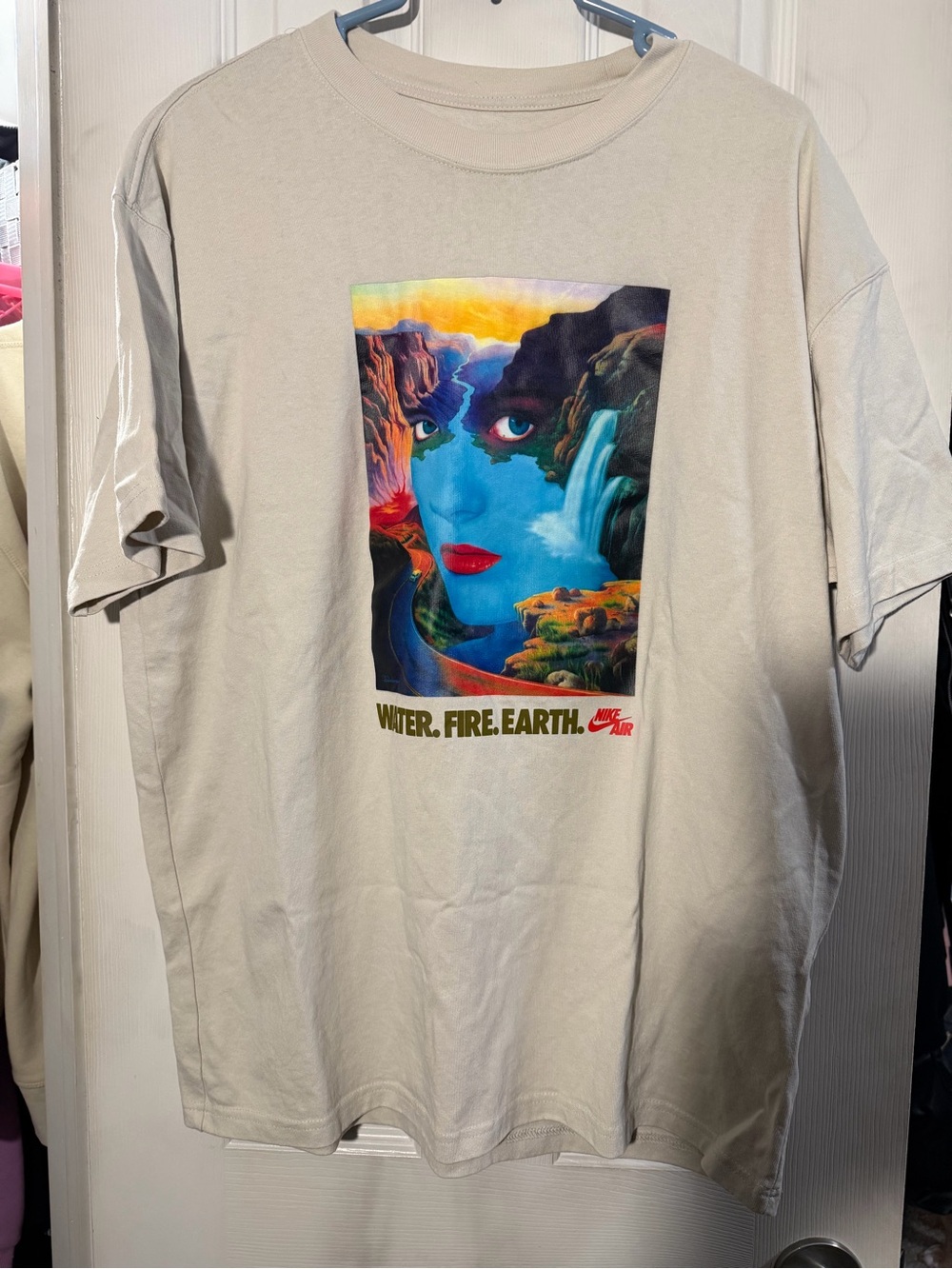 Nike Beige Graphic Short Sleeve Tee with Multicolor Nature Print